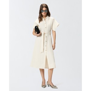 Pinko Alesha Midi Shirt-dress With Belt Ecru Φόρεμα