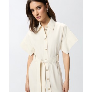Pinko Alesha Midi Shirt-dress With Belt Ecru Φόρεμα