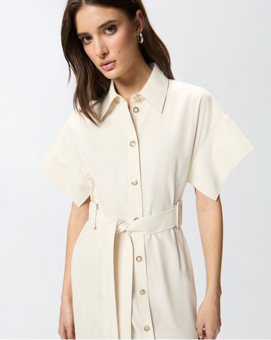 Pinko Alesha Midi Shirt-dress With Belt Ecru Φόρεμα