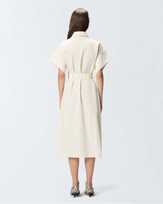 Pinko Alesha Midi Shirt-dress With Belt Ecru Φόρεμα