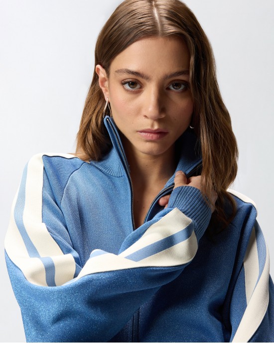 Pinko Stagione Zipped Sweatshirt With Love Birds Logo Light Blue Ζακέτα