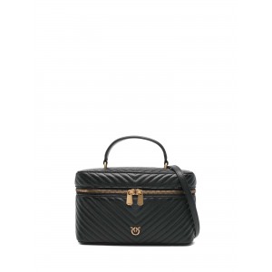 Pinko Vanity Medium Beauty Case Chevron Leather Black Τσάντα