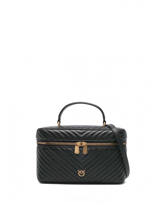 Pinko Vanity Medium Beauty Case Chevron Leather Black Τσάντα