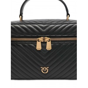 Pinko Vanity Medium Beauty Case Chevron Leather Black Τσάντα