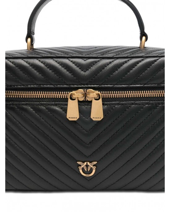 Pinko Vanity Medium Beauty Case Chevron Leather Black Τσάντα