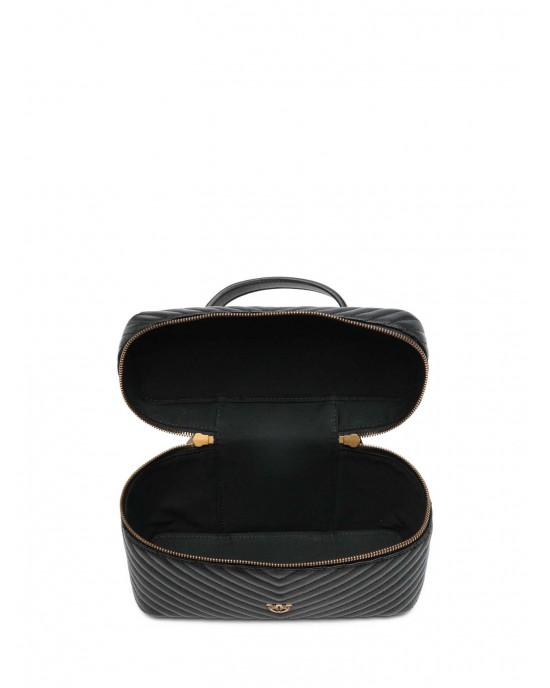 Pinko Vanity Medium Beauty Case Chevron Leather Black Τσάντα