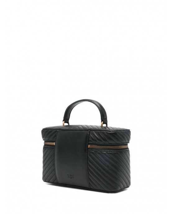 Pinko Vanity Medium Beauty Case Chevron Leather Black Τσάντα