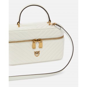 Pinko Vanity Small Beauty Case Chevron Leather White Τσάντα