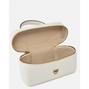Pinko Vanity Small Beauty Case Chevron Leather White Τσάντα