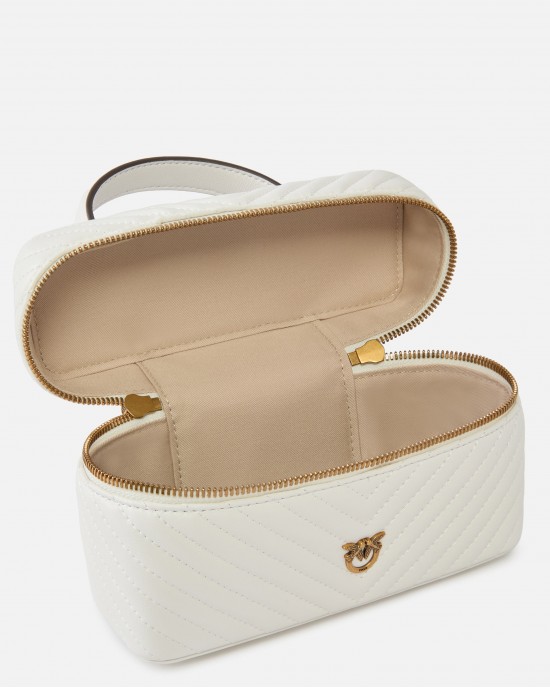 Pinko Vanity Small Beauty Case Chevron Leather White Τσάντα