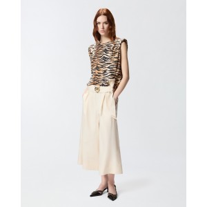 Pinko Doreen Long Shorts With Love Birds Buckle Ecru Παντελόνι