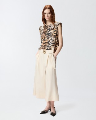 Pinko Doreen Long Shorts With Love Birds Buckle Ecru Παντελόνι