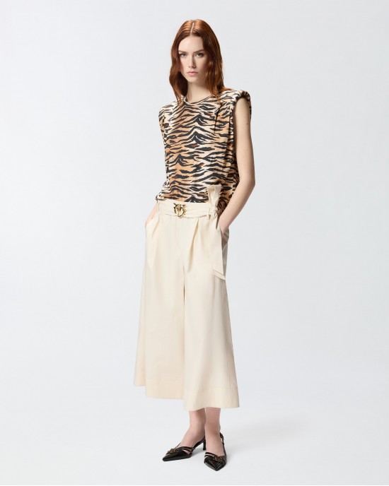 Pinko Doreen Long Shorts With Love Birds Buckle Ecru Παντελόνι