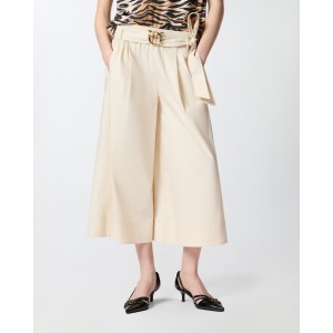 Pinko Doreen Long Shorts With Love Birds Buckle Ecru Παντελόνι