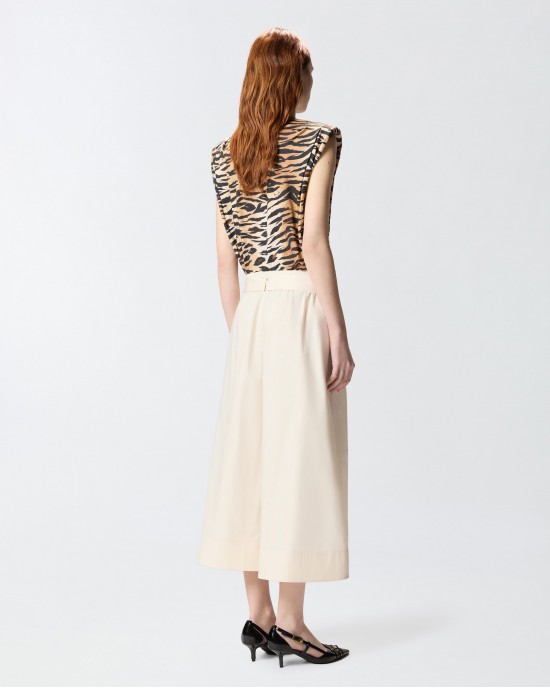 Pinko Doreen Long Shorts With Love Birds Buckle Ecru Παντελόνι