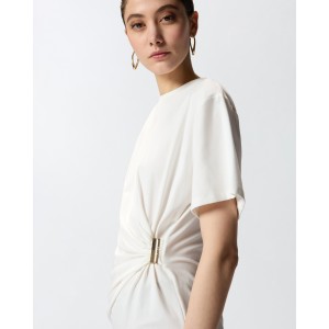 Pinko Mary T-shirt With Draping & Gold Detail White Μπλούζα
