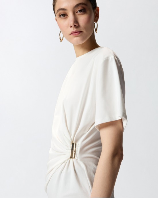 Pinko Mary T-shirt With Draping & Gold Detail White Μπλούζα