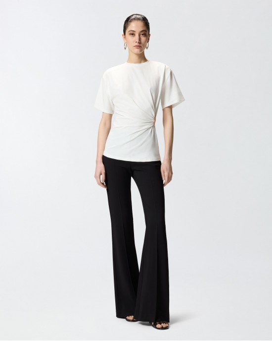 Pinko Mary T-shirt With Draping & Gold Detail White Μπλούζα