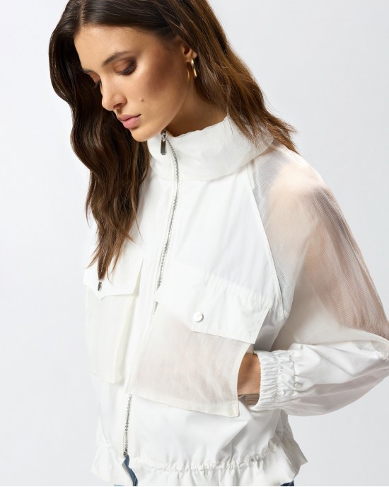 Pinko Beth Technical Jacket With Sheer Inserts White Τζάκετ
