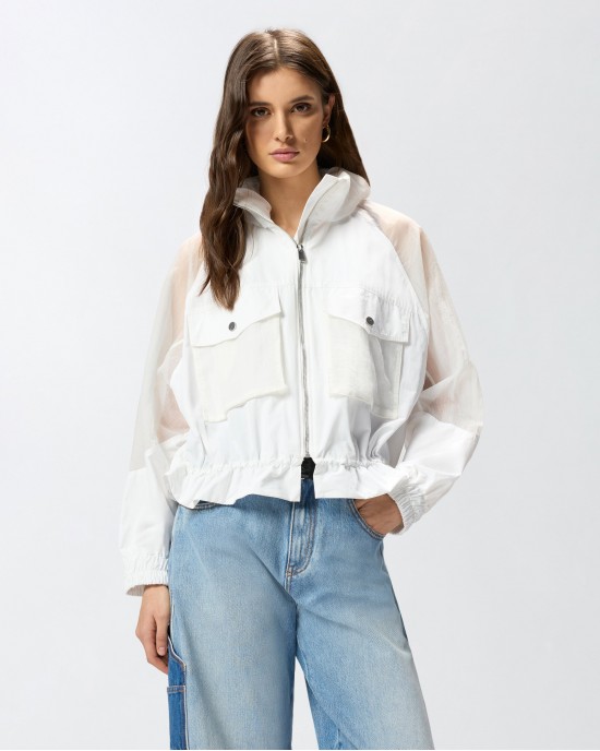 Pinko Beth Technical Jacket With Sheer Inserts White Τζάκετ