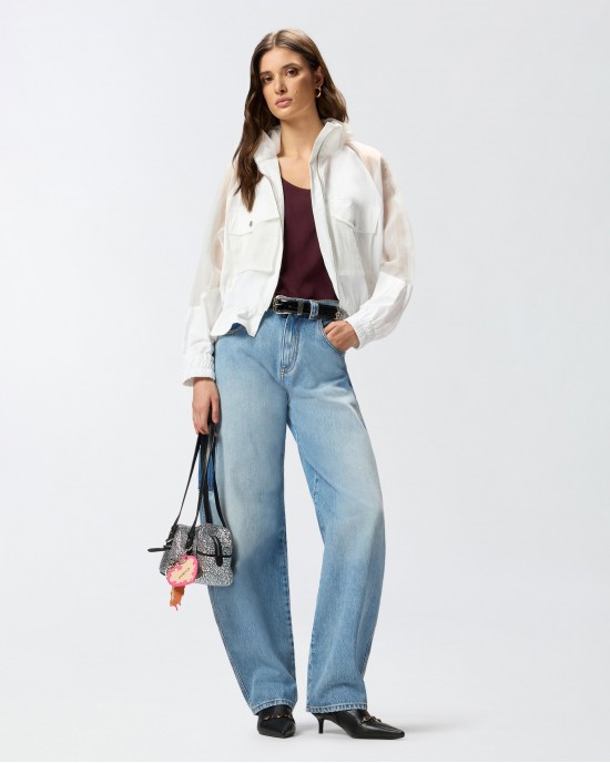 Pinko Beth Technical Jacket With Sheer Inserts White Τζάκετ
