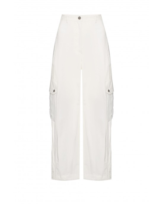 Pinko Romey Workwear With Sheer Inserts White Παντελόνι