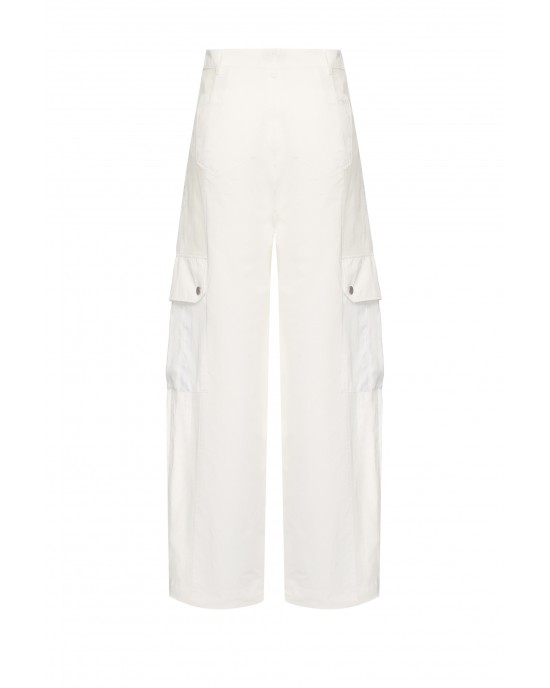 Pinko Romey Workwear With Sheer Inserts White Παντελόνι