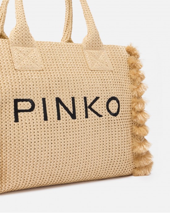 Pinko Beach Shopper Raffia With Logo & Tassels Τσάντα