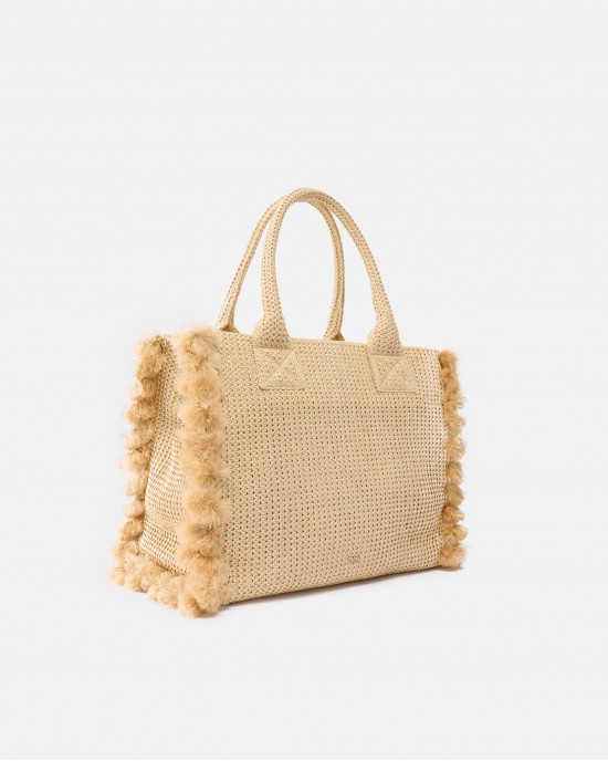 Pinko Beach Shopper Raffia With Logo & Tassels Τσάντα