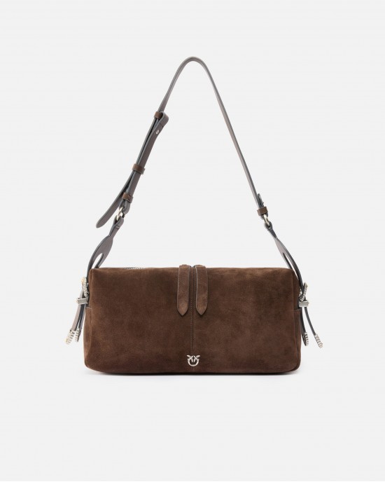 Pinko 24 Classic Keeper Suede Brown Shoulder Τσάντα