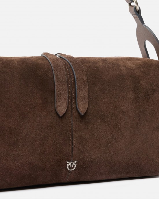 Pinko 24 Classic Keeper Suede Brown Shoulder Τσάντα