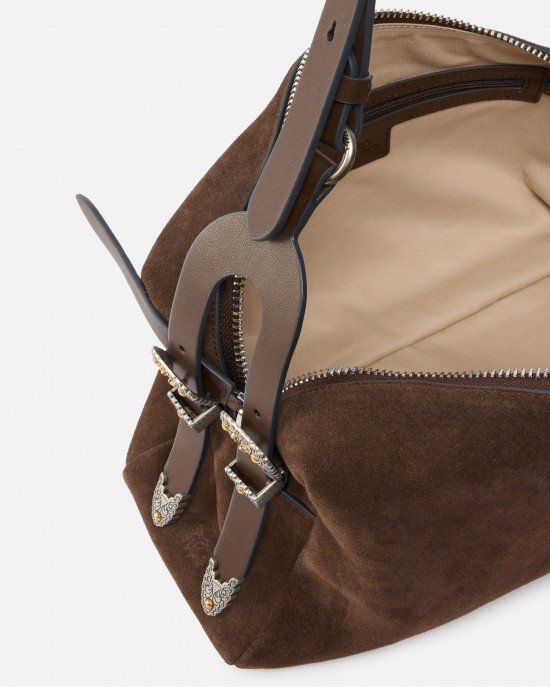 Pinko 24 Classic Keeper Suede Brown Shoulder Τσάντα