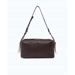 Pinko 24 Classic Keeper In New Biker Leather Brown Τσάντα Ώμου