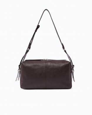 Pinko 24 Classic Keeper In New Biker Leather Brown Τσάντα Ώμου