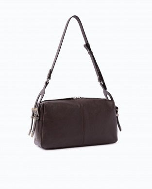 Pinko 24 Classic Keeper In New Biker Leather Brown Τσάντα Ώμου
