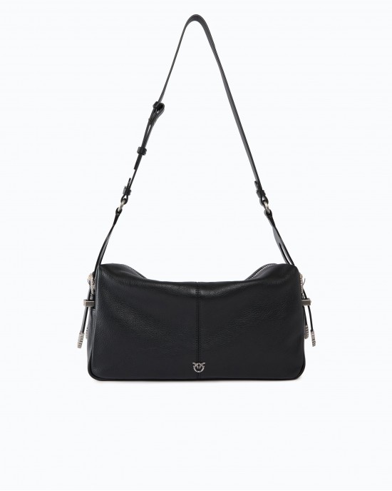 Pinko 24 Classic Keeper In New Biker Leather Black Τσάντα Ώμου