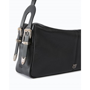 Pinko 24 Classic Keeper In New Biker Leather Black Τσάντα Ώμου