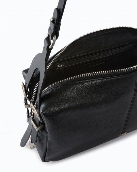 Pinko 24 Classic Keeper In New Biker Leather Black Τσάντα Ώμου