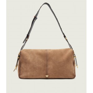 Pinko 24 Big Keeper In Spray-effect Suede Brown Τσάντα Ώμου