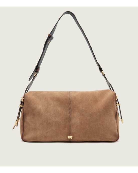 Pinko 24 Big Keeper In Spray-effect Suede Brown Τσάντα Ώμου