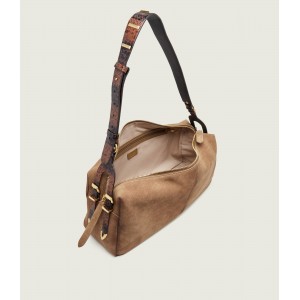 Pinko 24 Big Keeper In Spray-effect Suede Brown Τσάντα Ώμου