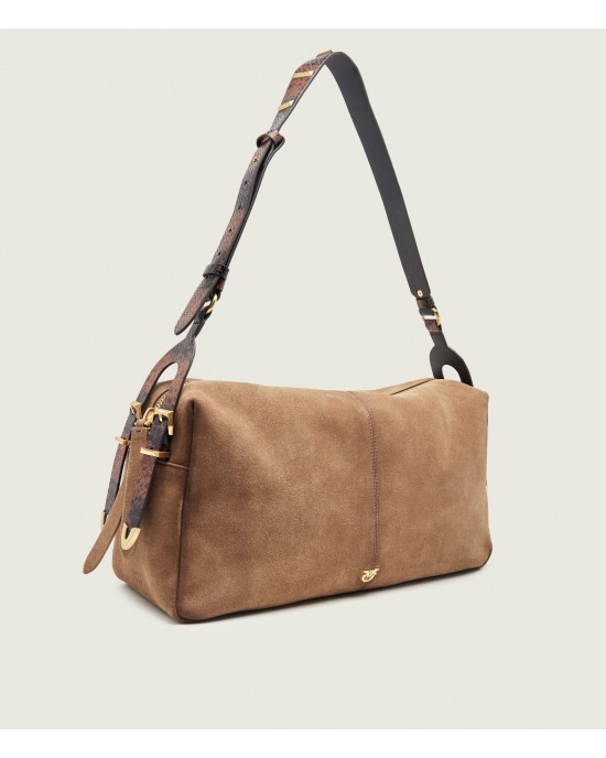 Pinko 24 Big Keeper In Spray-effect Suede Brown Τσάντα Ώμου