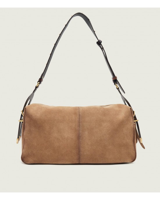 Pinko 24 Big Keeper In Spray-effect Suede Brown Τσάντα Ώμου