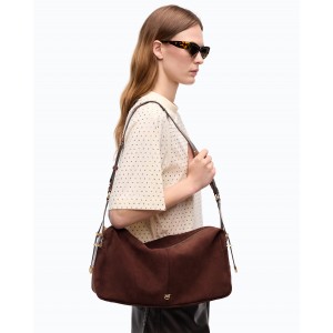 Pinko 24 Big Keeper In Spray-effect Suede Dark Red Τσάντα Ώμου