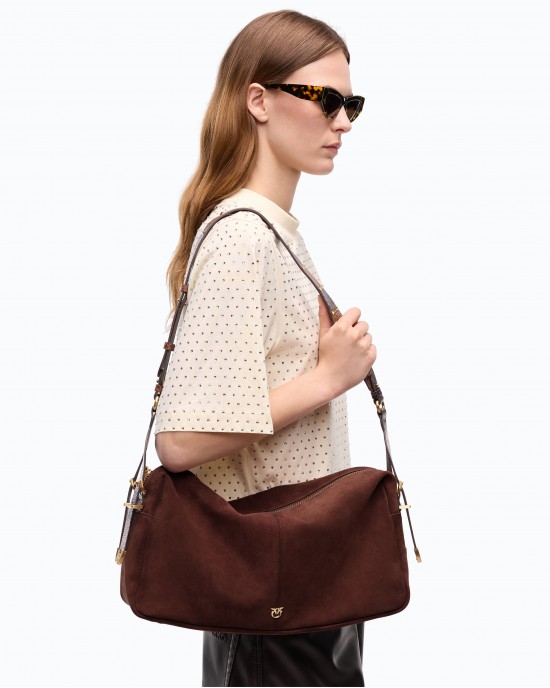 Pinko 24 Big Keeper In Spray-effect Suede Dark Red Τσάντα Ώμου