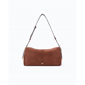 Pinko 24 Big Keeper In Spray-effect Suede Dark Red Τσάντα Ώμου