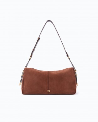 Pinko 24 Big Keeper In Spray-effect Suede Dark Red Τσάντα Ώμου