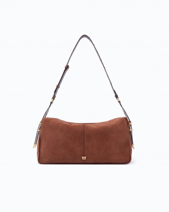 Pinko 24 Big Keeper In Spray-effect Suede Dark Red Τσάντα Ώμου