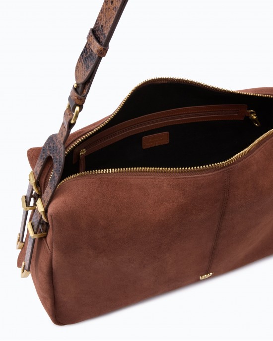 Pinko 24 Big Keeper In Spray-effect Suede Dark Red Τσάντα Ώμου