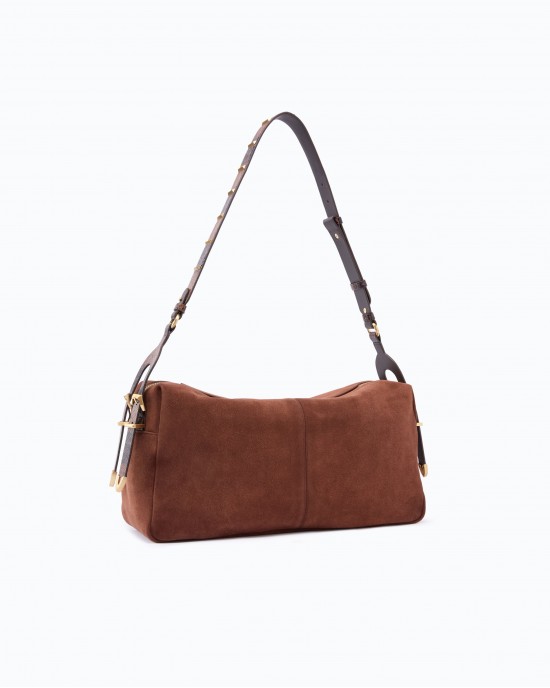 Pinko 24 Big Keeper In Spray-effect Suede Dark Red Τσάντα Ώμου